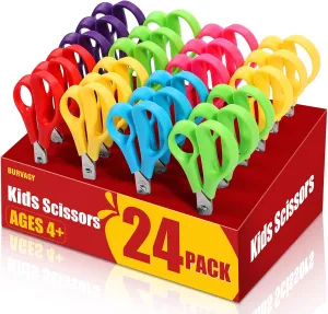 24Pack 5.5" Safety Small School Kids Student Round Blunt Tip Craft Scissors Bulk, Stainless Steel Blades Comfort Grip Scissors for Kid Children Kindergarten Cutting Paper