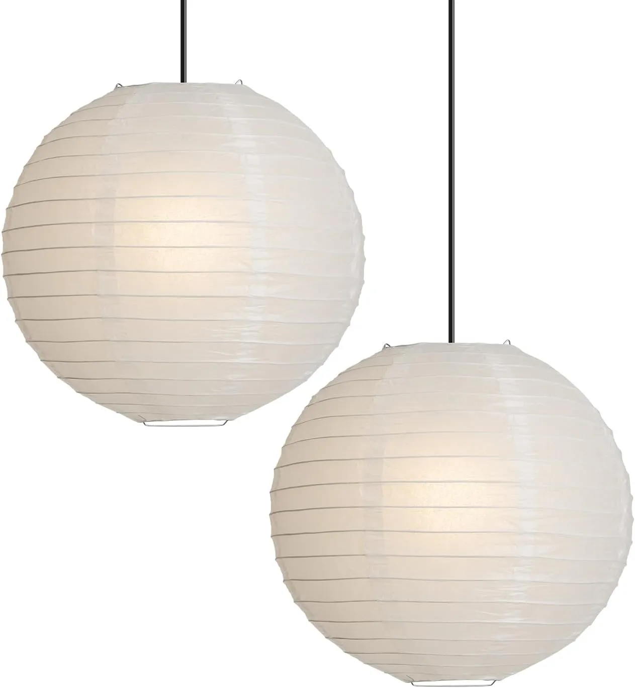 2PC 12 Inch Round Rice Paper Lamp Shades, White Paper Lanterns Lights,Paper Pendant Light Shade,Hanging Paper Lamp Shade,Noguchi Lamp Shade,Lampshade for Living Room,Excluding Wires and Bulbs