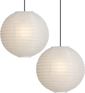 2PC 12 Inch Round Rice Paper Lamp Shades, White Paper Lanterns Lights,Paper Pendant Light Shade,Hanging Paper Lamp Shade,Noguchi Lamp Shade,Lampshade for Living Room,Excluding Wires and Bulbs