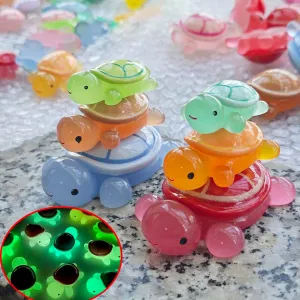 2Pcs Big Size Resin Turtles 3D Figurines Glow in The Dark Miniature Garden Figurines Animal Decor DIY Dollhouse Fish Tank Fridge Wall Art Random Colors
