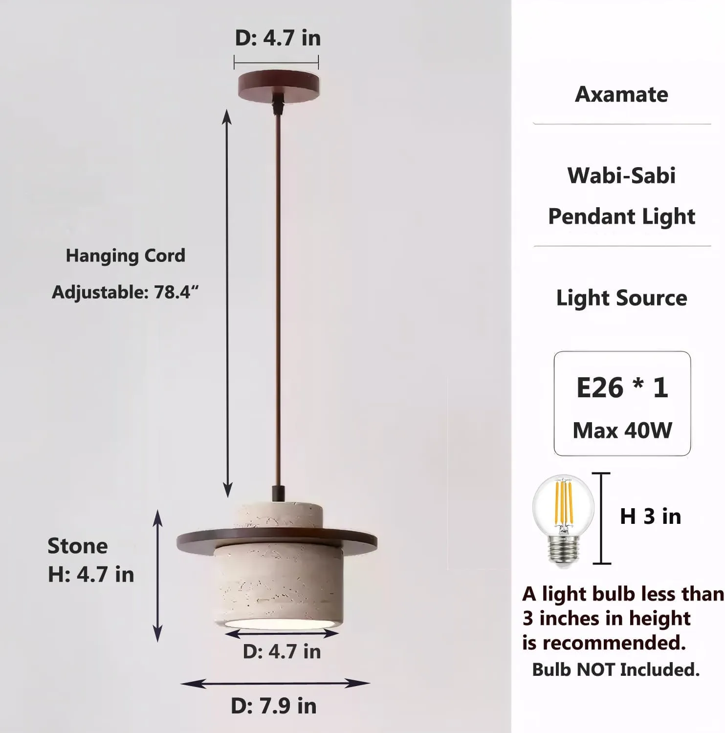 2pcs Wabi Sabi Pendant Light Nordic Marble Chandeliers Natural Stone Shade Simple Light Fixture for Dining Room Bedside Kitchen Island Hallway
