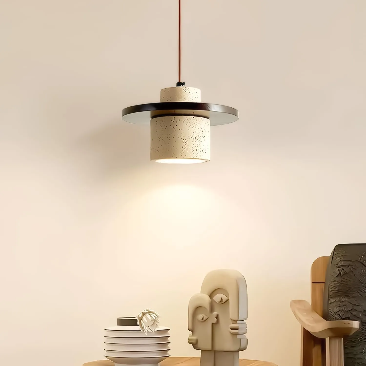 2pcs Wabi Sabi Pendant Light Nordic Marble Chandeliers Natural Stone Shade Simple Light Fixture for Dining Room Bedside Kitchen Island Hallway