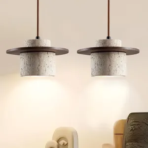 2pcs Wabi Sabi Pendant Light Nordic Marble Chandeliers Natural Stone Shade Simple Light Fixture for Dining Room Bedside Kitchen Island Hallway