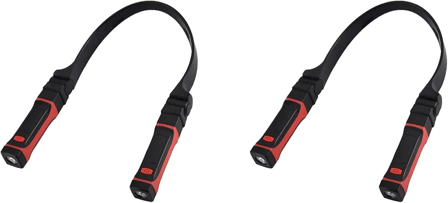 2X Detachable Neck Light Rechargeable, LED Work Light with Magnetic Base, Hands Free Mechanic Light, Around Neck, Black&Red