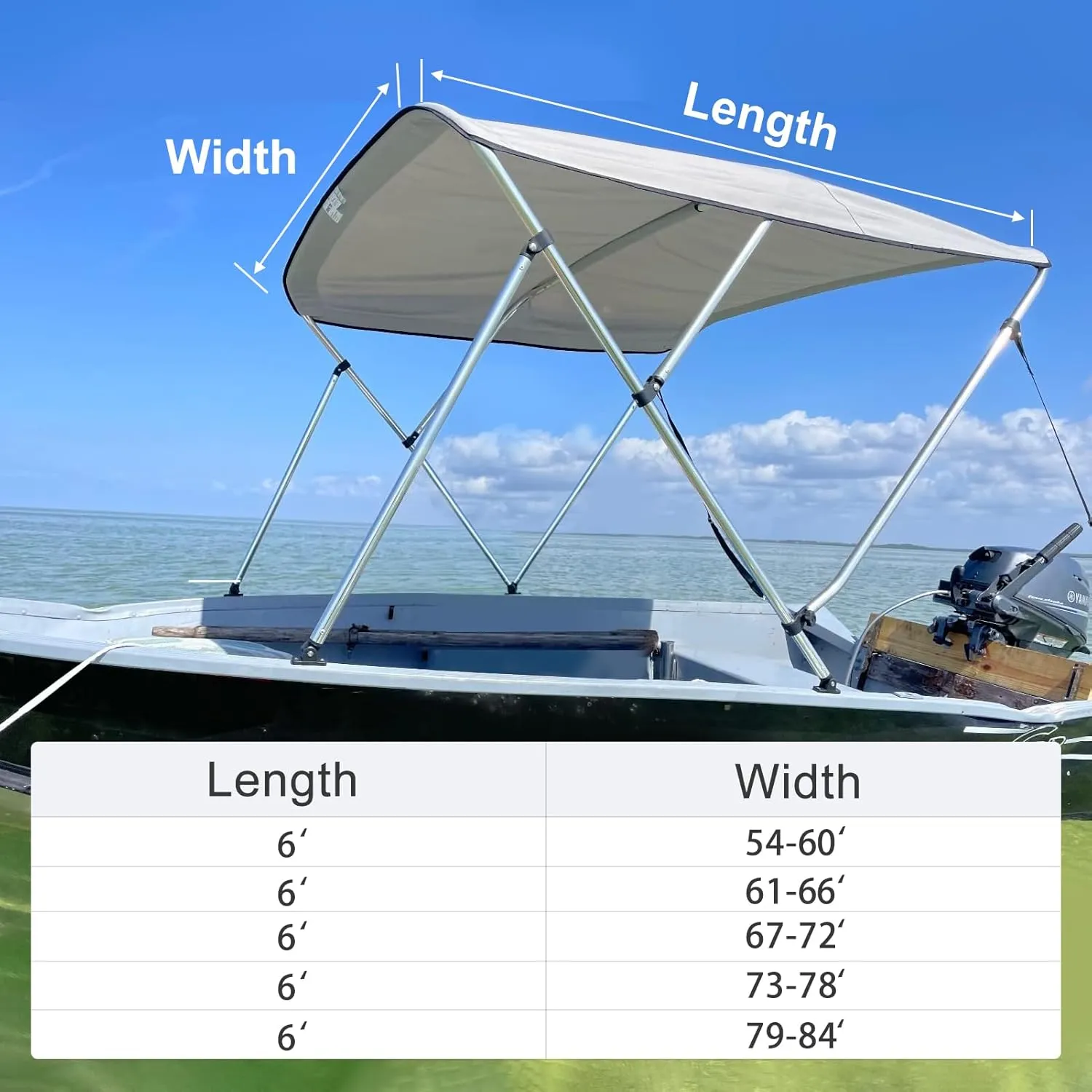 3 Bow Bimini Top Replacement Canvas for Boat with Light Hole and Storage Boot, Easy Install Zipper Sleeves, Heavy Duty Waterproof, 900D Marine Sun Shade Boat Canopy Without Frame, 6'L 54"-60" W Grey