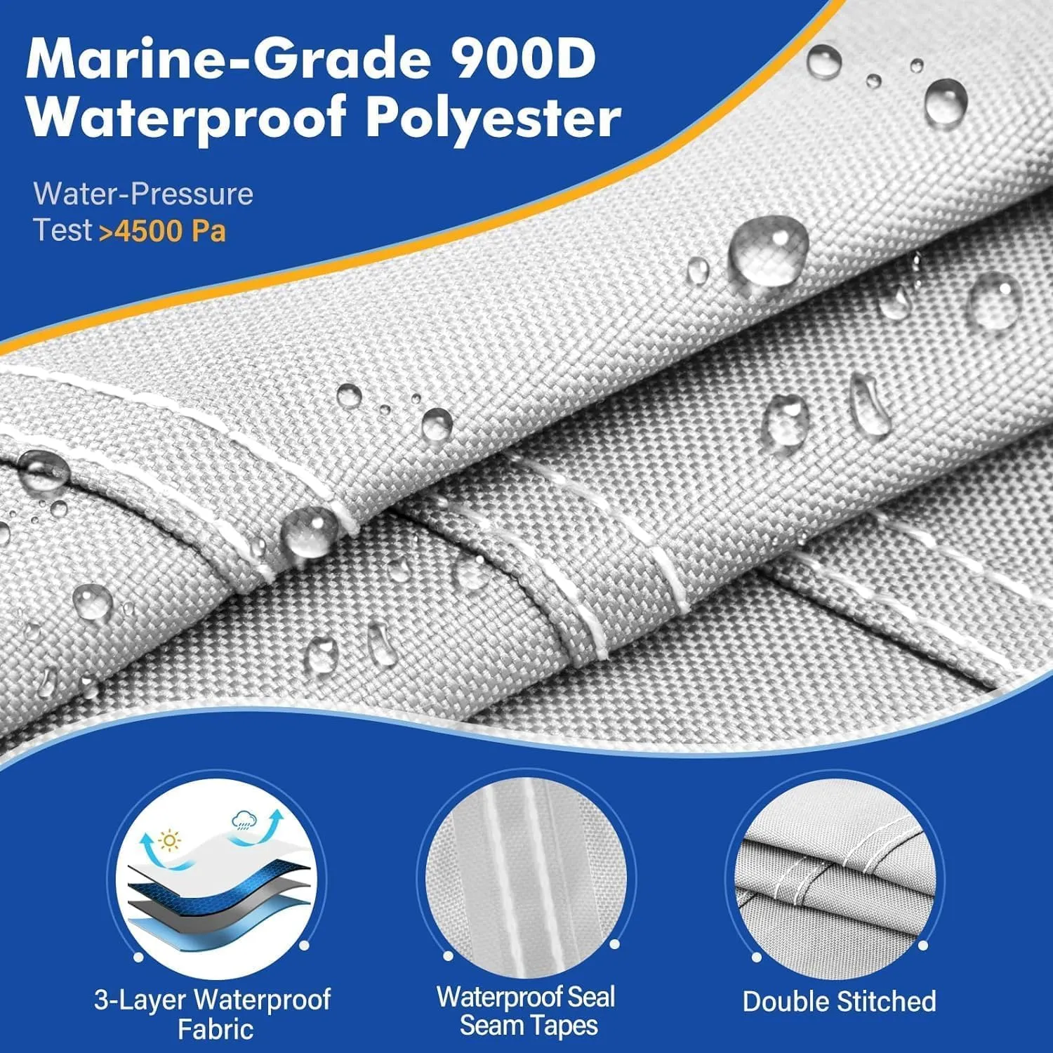 3 Bow Bimini Top Replacement Canvas for Boat with Light Hole and Storage Boot, Easy Install Zipper Sleeves, Heavy Duty Waterproof, 900D Marine Sun Shade Boat Canopy Without Frame, 6'L 54"-60" W Grey