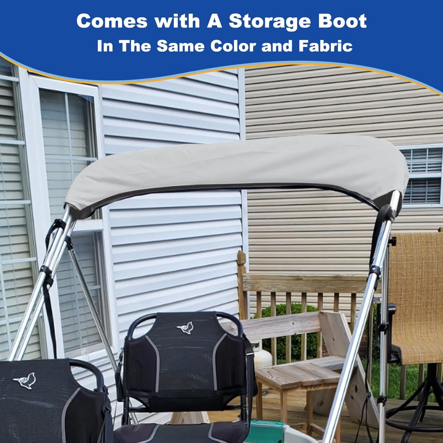3 Bow Bimini Top Replacement Canvas for Boat with Light Hole and Storage Boot, Easy Install Zipper Sleeves, Heavy Duty Waterproof, 900D Marine Sun Shade Boat Canopy Without Frame, 6'L 54"-60" W Grey