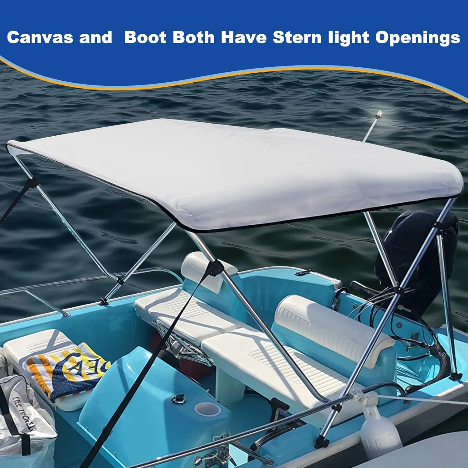 3 Bow Bimini Top Replacement Canvas for Boat with Light Hole and Storage Boot, Easy Install Zipper Sleeves, Heavy Duty Waterproof, 900D Marine Sun Shade Boat Canopy Without Frame, 6'L 54"-60" W Grey