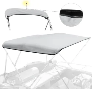3 Bow Bimini Top Replacement Canvas for Boat with Light Hole and Storage Boot, Easy Install Zipper Sleeves, Heavy Duty Waterproof, 900D Marine Sun Shade Boat Canopy Without Frame, 6'L 54"-60" W Grey