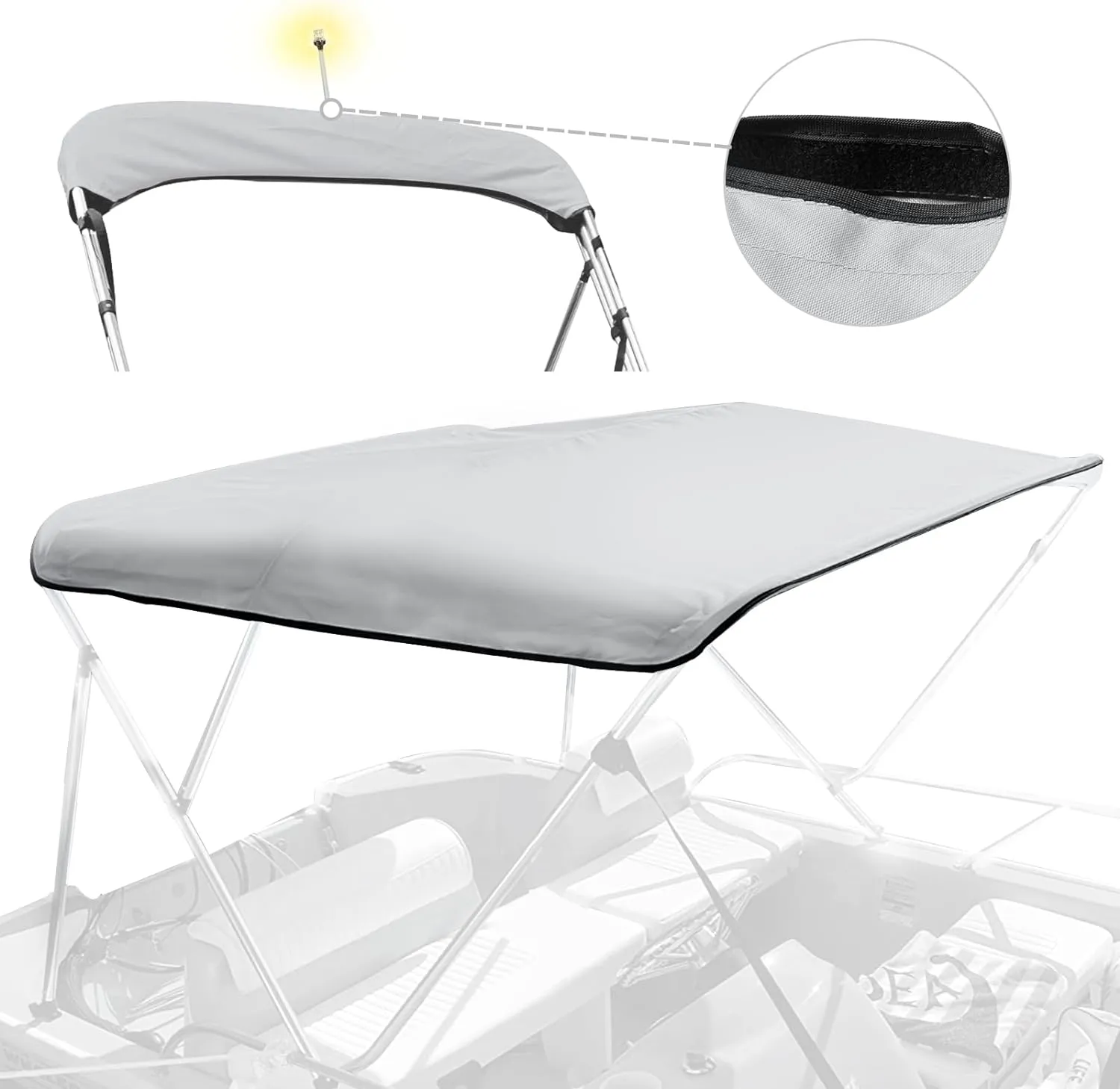 3 Bow Bimini Top Replacement Canvas for Boat with Light Hole and Storage Boot, Easy Install Zipper Sleeves, Heavy Duty Waterproof, 900D Marine Sun Shade Boat Canopy Without Frame, 6'L 54"-60" W Grey