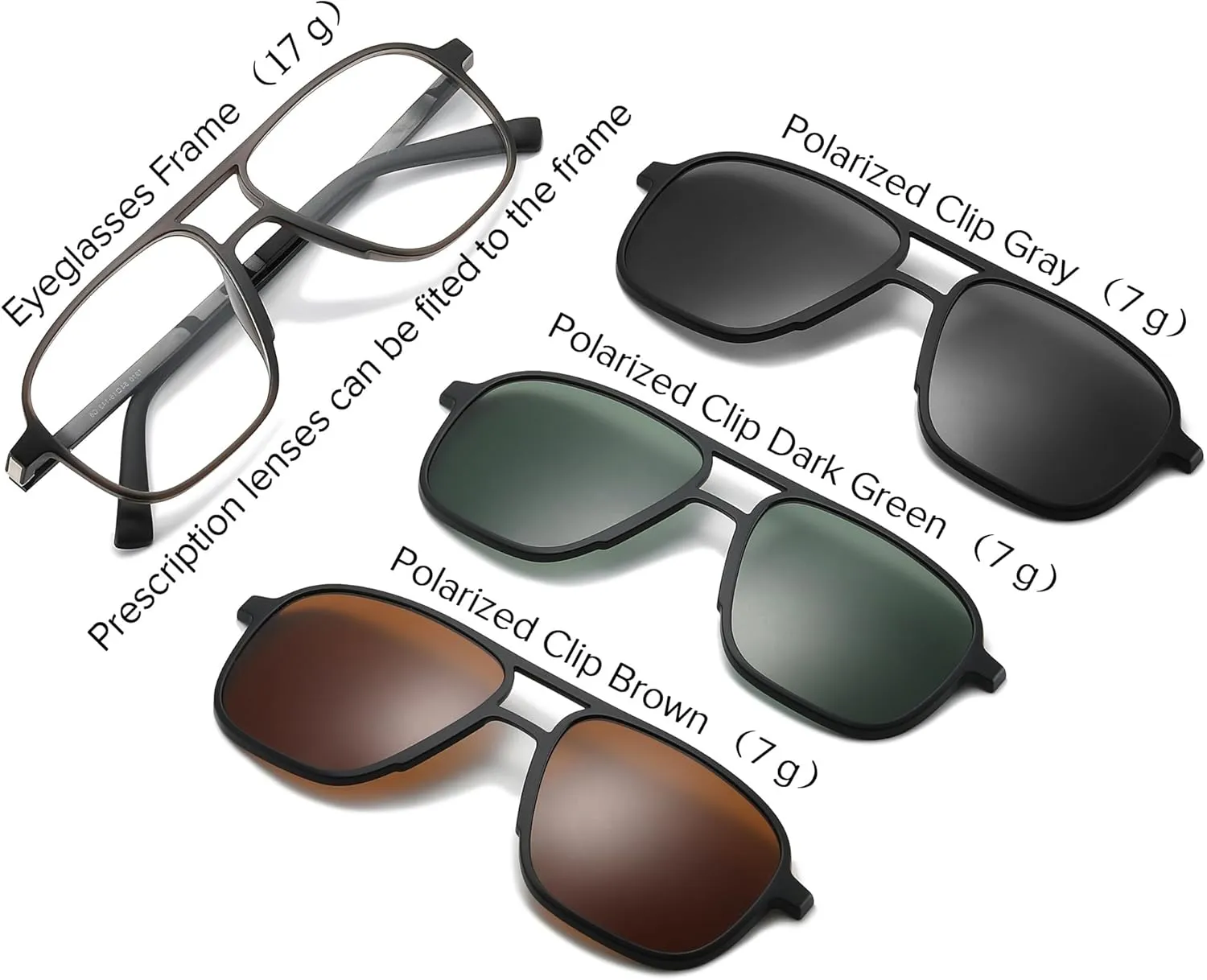 3 in 1 Polarized Magnetic Clip on Sunglasses for Eyeglasses Men Driving Black Square Aviator Optical Glasses Frame