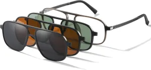 3 in 1 Polarized Magnetic Clip on Sunglasses for Eyeglasses Men Driving Black Square Aviator Optical Glasses Frame