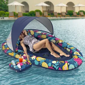 3-in-1 Pool Floats with Canopy and Cup Holder, 73" x 48" Inflatable Pool Floats for Adults Lounger Raft Floating Chair for Swimming Pool Lake Water Lounge Float Beach Pool Party Toys
