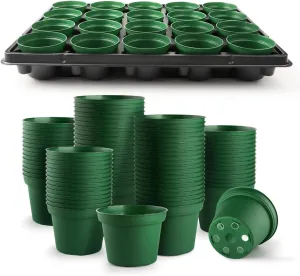 3 Inch Nursery Pots 100 Pcs with 5 Pcs 20 Cell Nursery Pot Trays, 5 Sets Seed Starting Kit for Seedlings, Propagation and Home Gardening, Sturdy Green Seeds Starter Pot Tray Germination Set