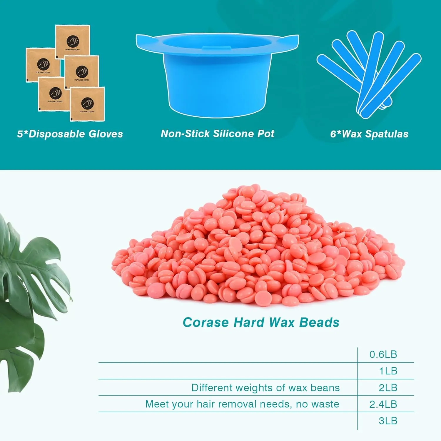3 lb Hard Wax Beads, All-purpose Wax Beans with Silicone Wax Pot for Sensitive Skin, Brazilian Coarse Waxing for Bikini, Face, Eyebrow, Back, Chest, Legs, Armpit, Women Men, Chocolate