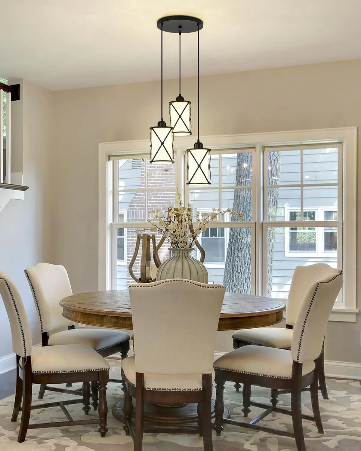 3-Light Dining Room Chandelier Light Fixtures, Black Pendant Lighting with Frosted Glass, Modern Kitchen Island Cluster Hanging Pendant Lights for Sink, CH9176BKW3