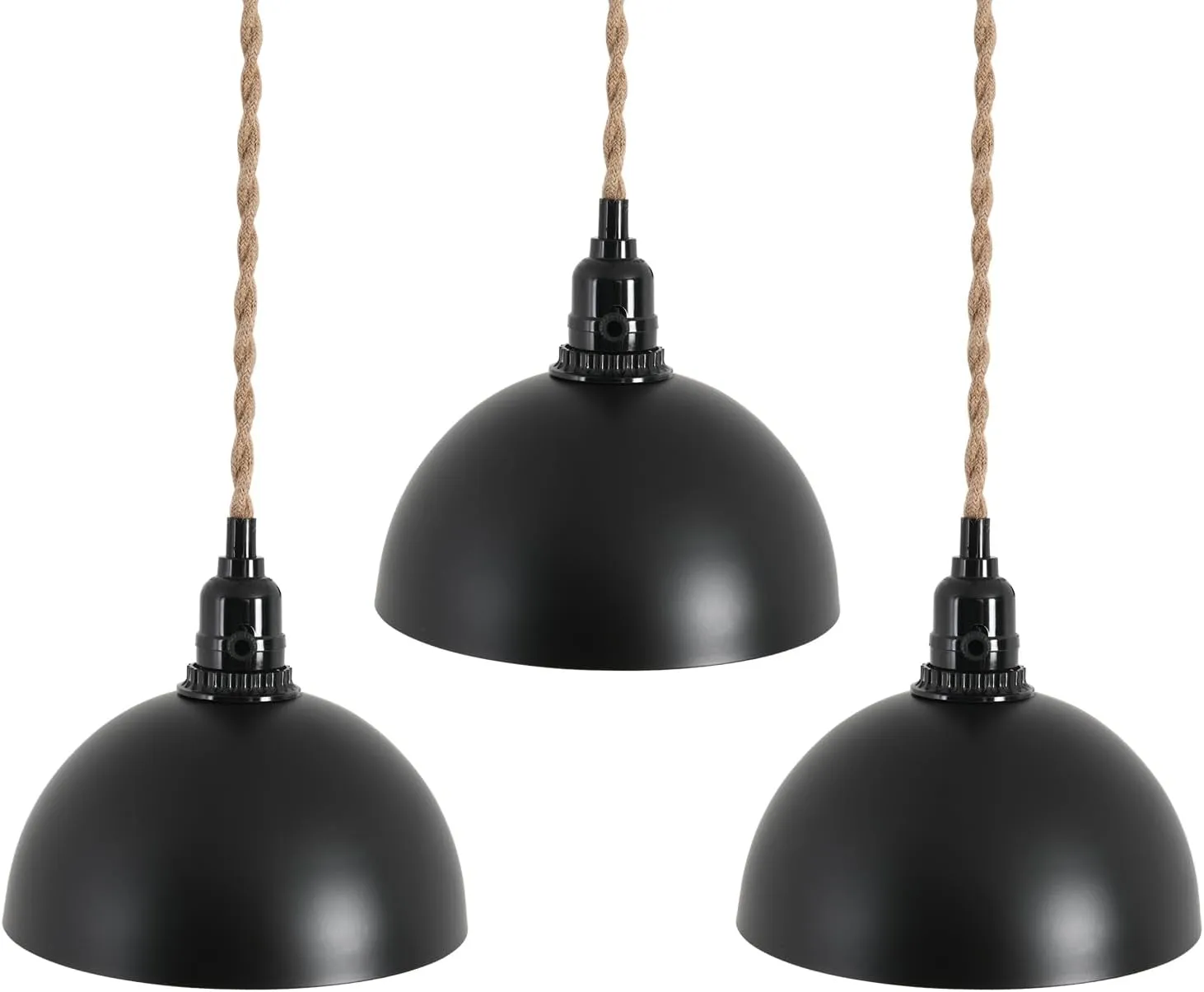 3 Light Hemp Rope Plug in Pendant Light Rattan Hanging Lights with Plug in Cord with Woven Lamp Shade, Hanging Lights with Plug in Cord Hemp Rope Hanging Lamp