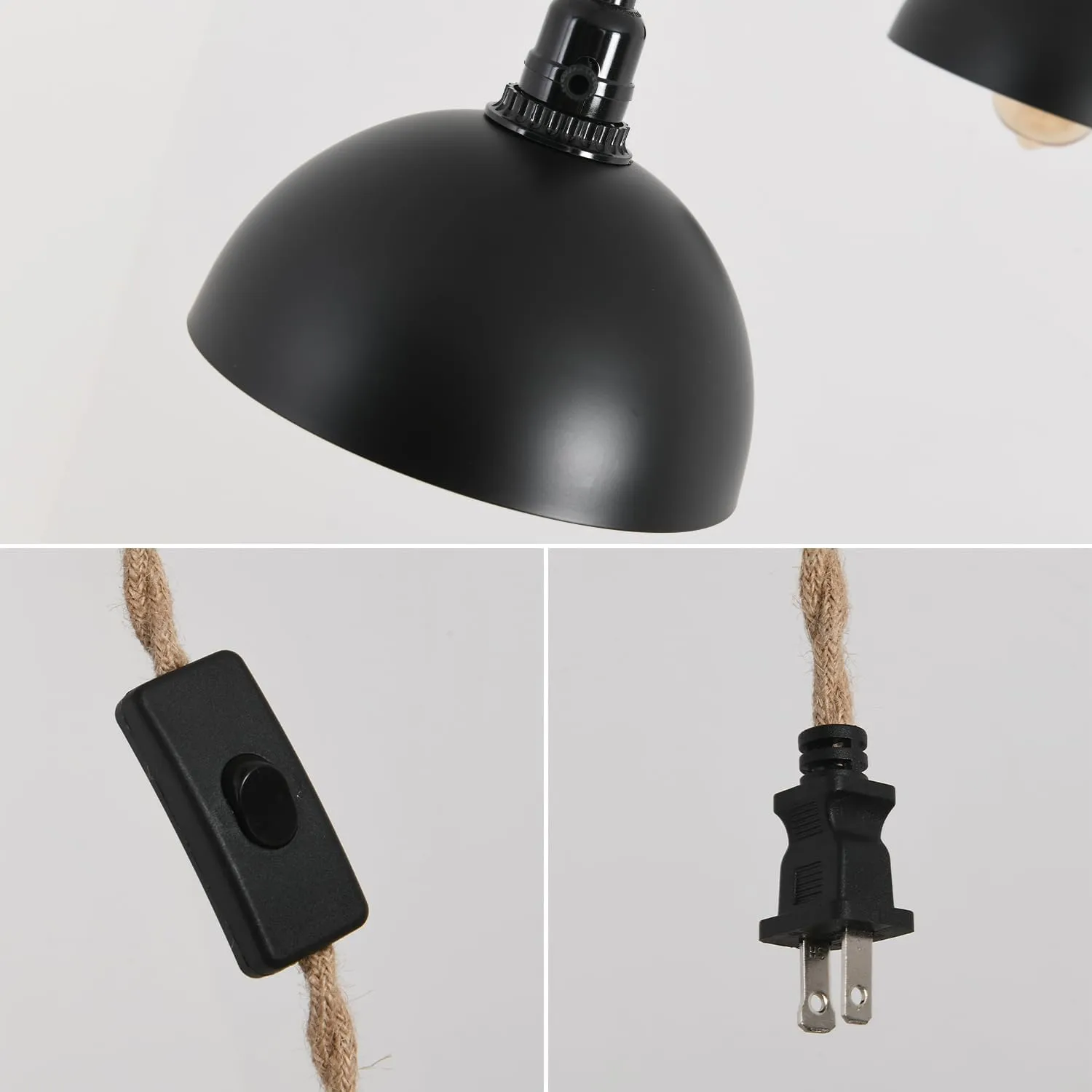 3 Light Hemp Rope Plug in Pendant Light Rattan Hanging Lights with Plug in Cord with Woven Lamp Shade, Hanging Lights with Plug in Cord Hemp Rope Hanging Lamp