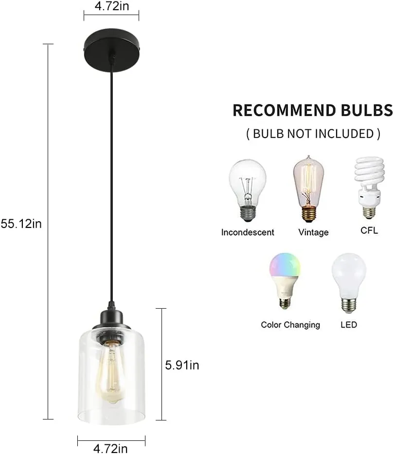 3-Lights Industrial Pendant Light with Glass Shade Matte Black Pendant Lighting Adjustable Industrial Retro Style Hanging Light Fixture for Kitchen, Farmhouse (3 Pack Glass Pendant Light)