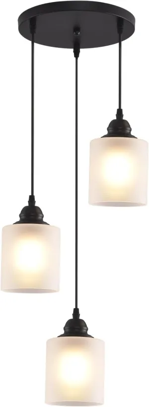 3 Lights Industrial Pendant Light with Glass Shade Matte Black Pendant Lighting Adjustable Industrial Retro Style Hanging Light,Kitchen Island Farmhouse Pendant Lights Fixtures for Kitchen,Farmhouse