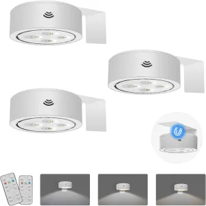 3-Pack Battery Operated Picture Lights Magnetic Painting Light with 3 Lighting Modes,Remote and Timer Art Display Light for Picture Artworking Frame Portrait,Dimmable Wireless Wall Puck Lights-White
