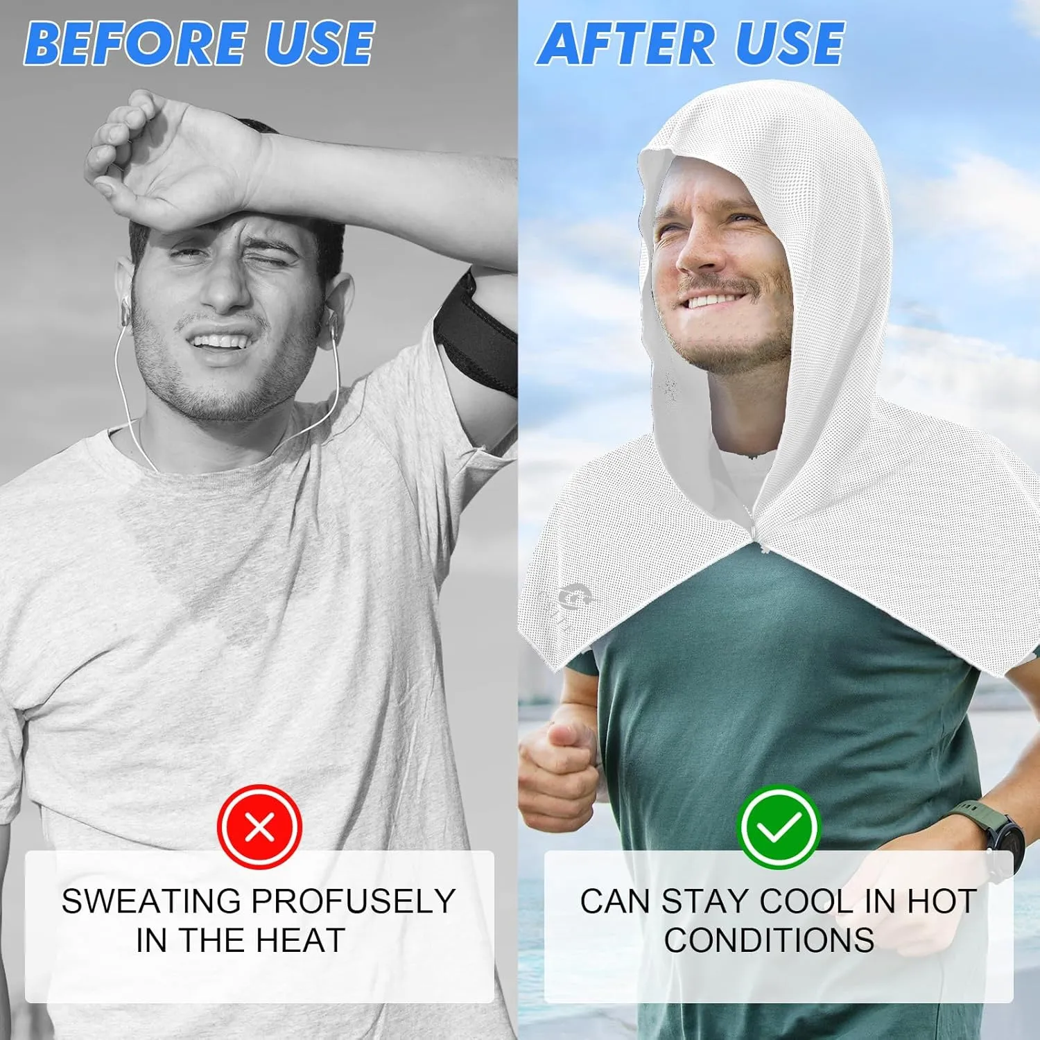 3 Pack Cooling Hoodie Towels for Neck and Face, UPF 50 Sun Protection & Instant Cooling, Ice Towels for Hot Weather, Soft Breathable Towel for Sport, Work Out, Gym, Camping & More Activities