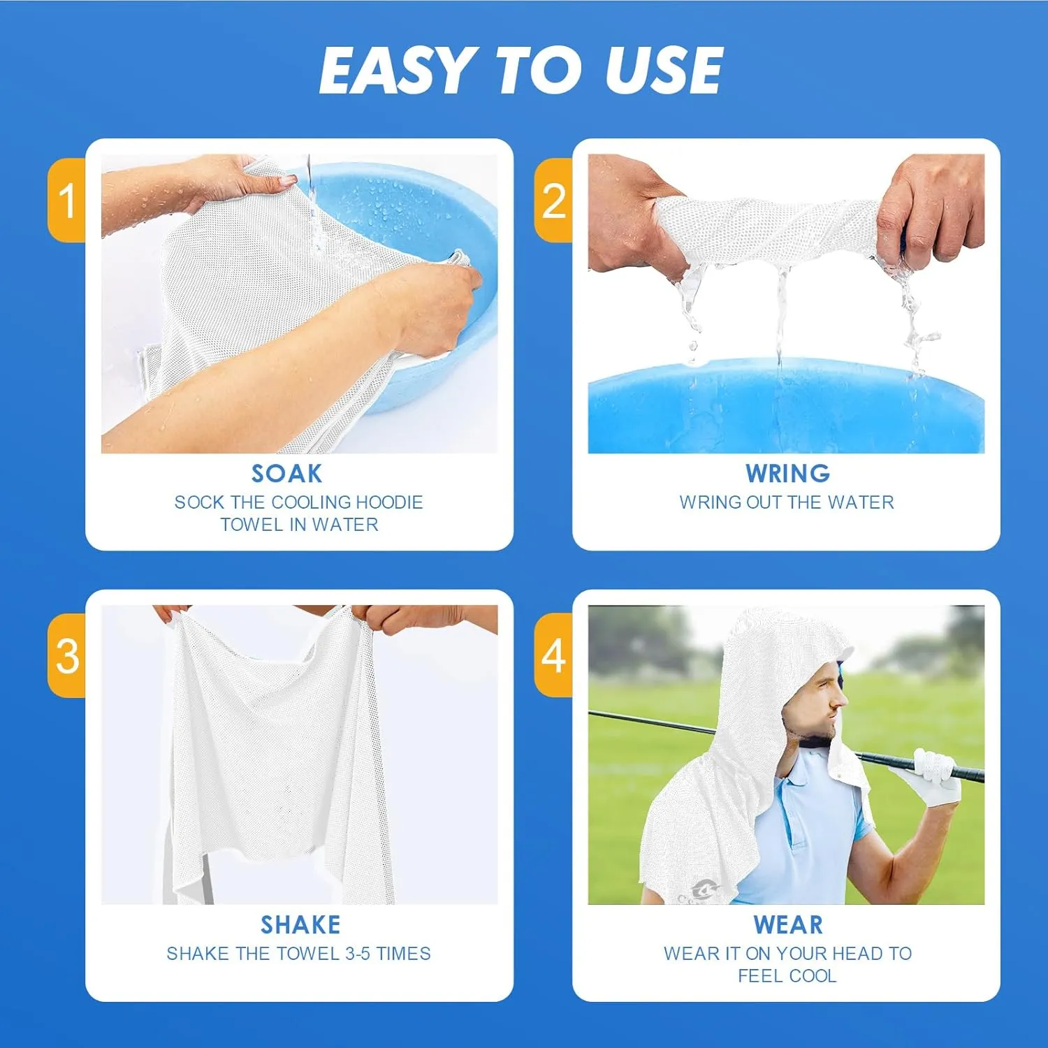 3 Pack Cooling Hoodie Towels for Neck and Face, UPF 50 Sun Protection & Instant Cooling, Ice Towels for Hot Weather, Soft Breathable Towel for Sport, Work Out, Gym, Camping & More Activities
