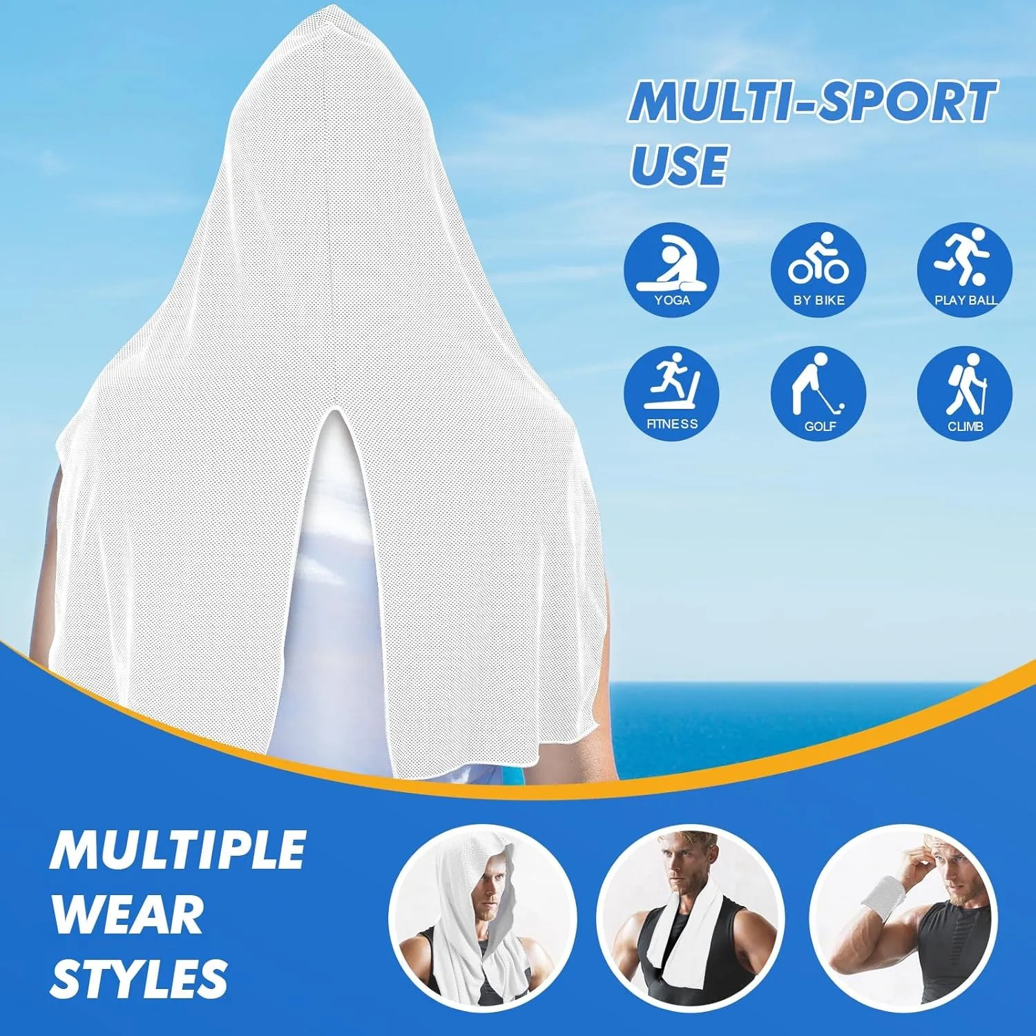 3 Pack Cooling Hoodie Towels for Neck and Face, UPF 50 Sun Protection & Instant Cooling, Ice Towels for Hot Weather, Soft Breathable Towel for Sport, Work Out, Gym, Camping & More Activities