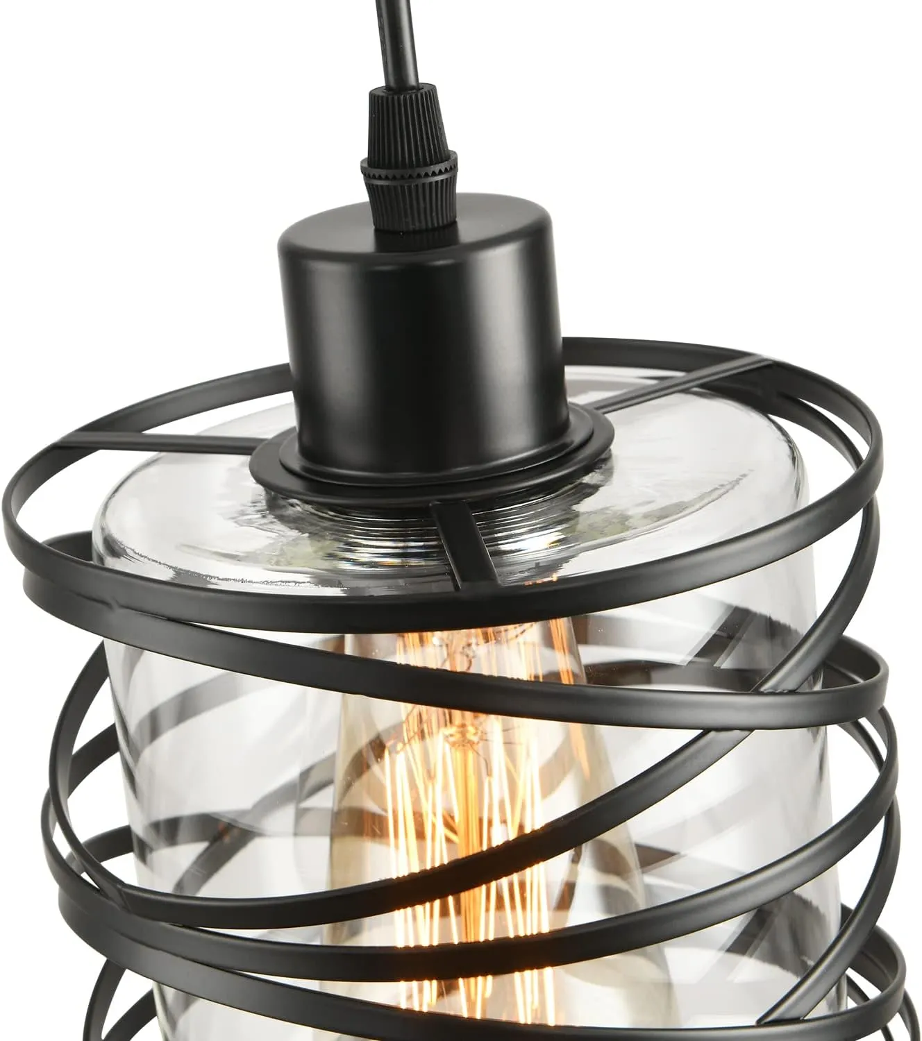 3 Pack Pendant Light Kitchen Island Pendant Lighting, Hanging Light with Spiral Cage Clear Glass Shade, Black Modern Indoor Hanging Lamp for Dining Room Kitchen Island