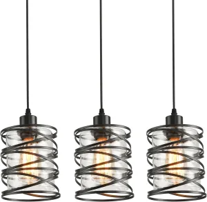 3 Pack Pendant Light Kitchen Island Pendant Lighting, Hanging Light with Spiral Cage Clear Glass Shade, Black Modern Indoor Hanging Lamp for Dining Room Kitchen Island