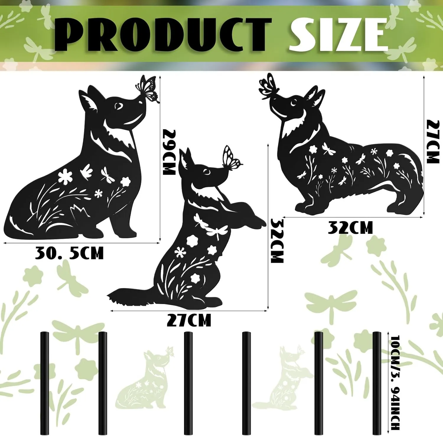 3 Pcs Metal Dog Garden Stake Mother's Day Dog Lovers Gifts Black Silhouette Garden Statues Outdoor Decor Animal Puppy Stakes for Women Men Yard Decor Lawn Decorations(Corgi)