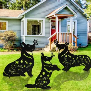 3 Pcs Metal Dog Garden Stake Mother's Day Dog Lovers Gifts Black Silhouette Garden Statues Outdoor Decor Animal Puppy Stakes for Women Men Yard Decor Lawn Decorations(Corgi)