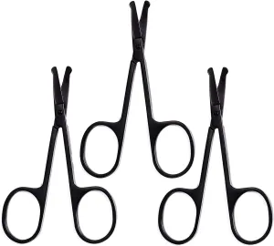 3 Pieces Nose Hair Scissors Rounded Tip Scissors Facial Hair Scissors Stainless Steel Blunt Tip Scissor for Eyebrows, Nose, Moustache, Beard, Grooming (Black)