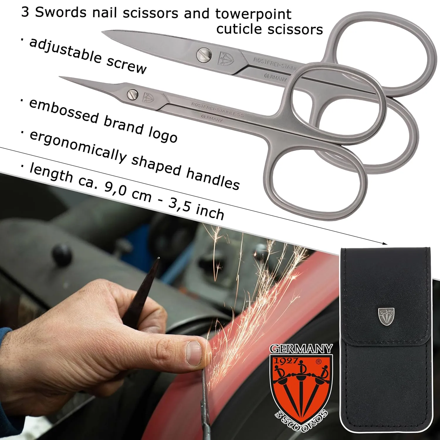 3 Swords Germany - Nail scissors and EXTRA fine Cuticle scissors - MEGASET - stainless steel, extra sharp - Made in Germany