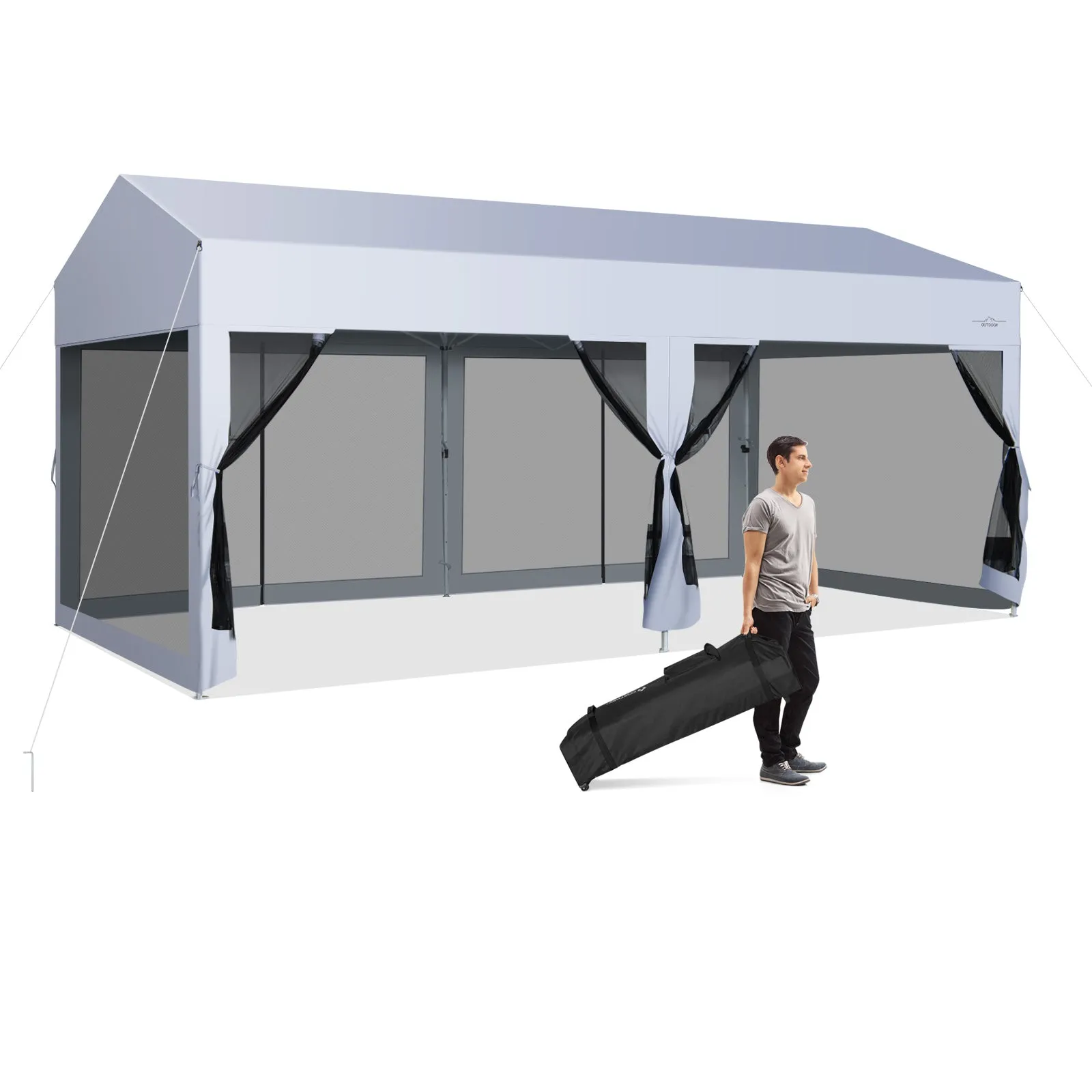 3 x 6 m Pop-Up Canopy UV Screen House Party Tent with Removable Sidewalls-White