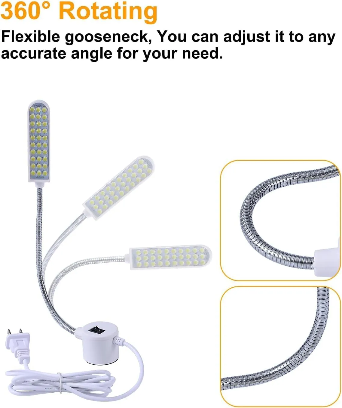 30 LED Sewing Machine Light with Magnetic Base and Flexible Gooseneck, Portable Work Light for Janome, Singer, Brother, Drill Presses, Desks, Craft, Workbenches, and Lathes (2-Pack)