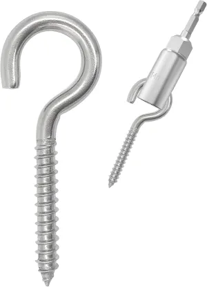 304 Stainless Steel Screw-in Hooks, Heavy-Duty Eye Hooks for Wood, Christmas Lighting (14 pcs   1/4" Hex Shank Wing Nut Driver)