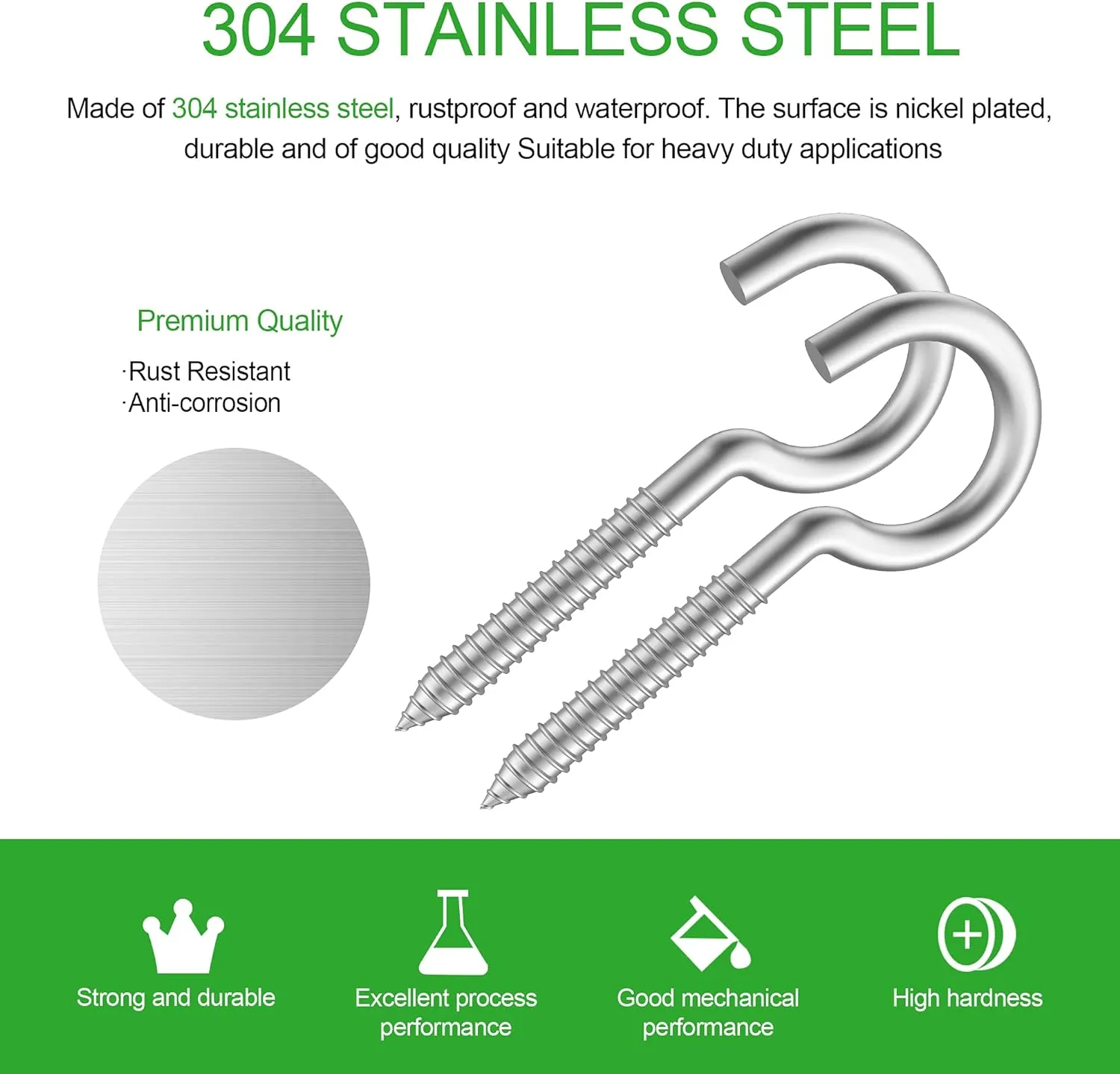 304 Stainless Steel Screw-in Hooks, Heavy-Duty Eye Hooks for Wood, Christmas Lighting (14 pcs   1/4" Hex Shank Wing Nut Driver)
