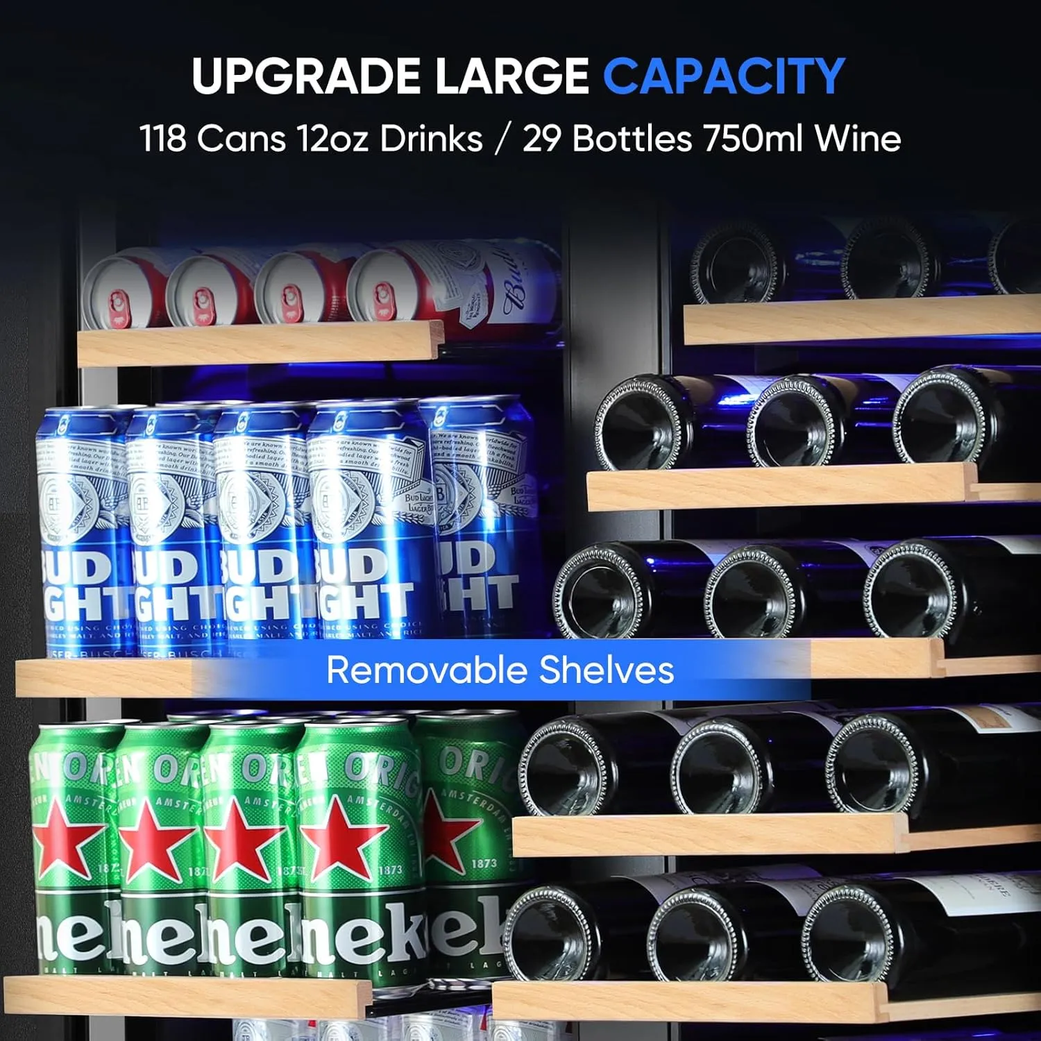 30" Stainless Steel Wine & Beverage Refrigerator - Dual Zone, Built-in/Freestanding with Upgraded Cooling - 30 Bottles & 110 Cans Capacity