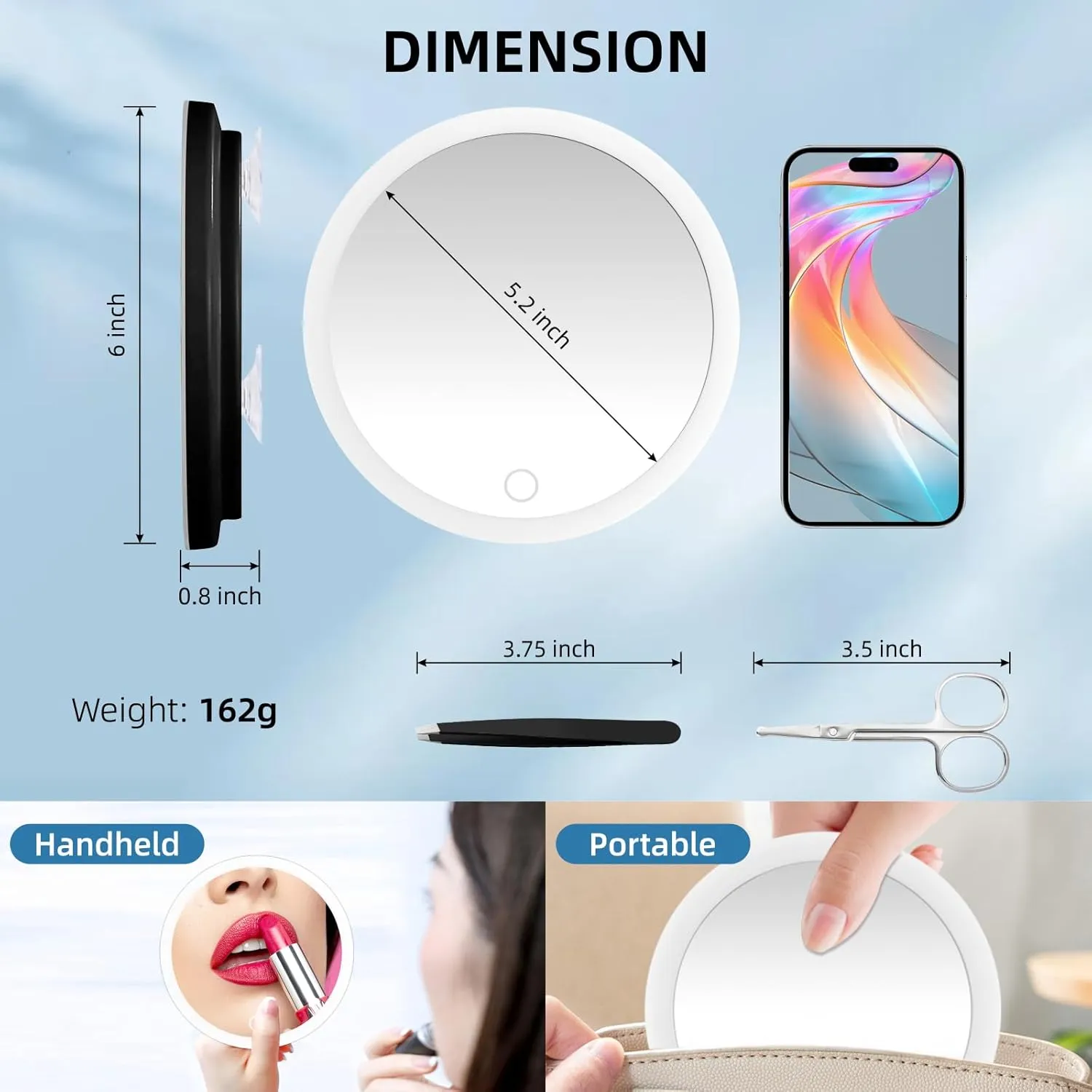 30X Magnifying Mirror with Lights, 6inch Large Makeup Magnifying Mirror, Lighted 30X High Magnifying Mirror, Travel Magnifying Mirror with Lights 30X, Portable LED Magnified Mirror with 3 Suction Cups