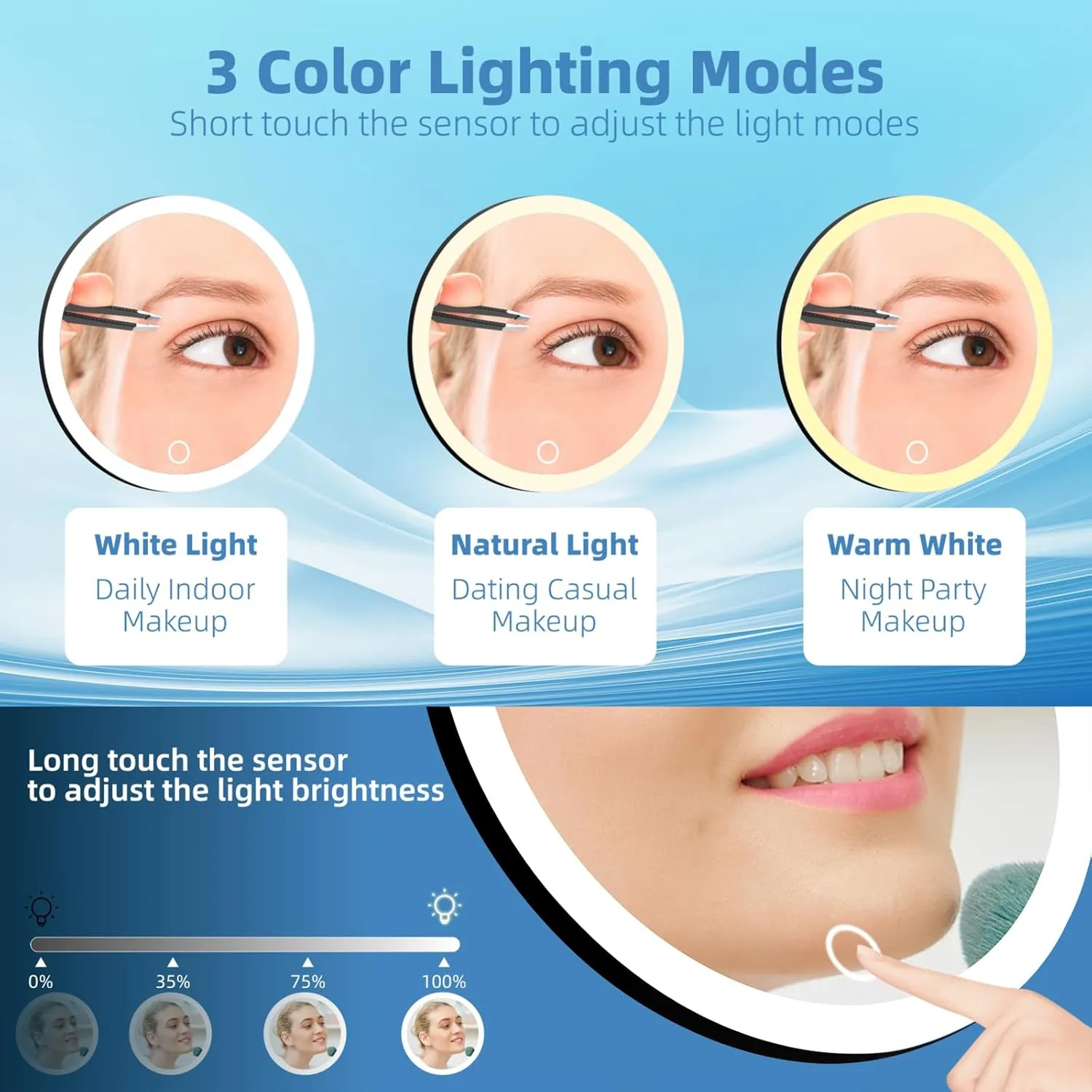 30X Magnifying Mirror with Lights, 6inch Large Makeup Magnifying Mirror, Lighted 30X High Magnifying Mirror, Travel Magnifying Mirror with Lights 30X, Portable LED Magnified Mirror with 3 Suction Cups