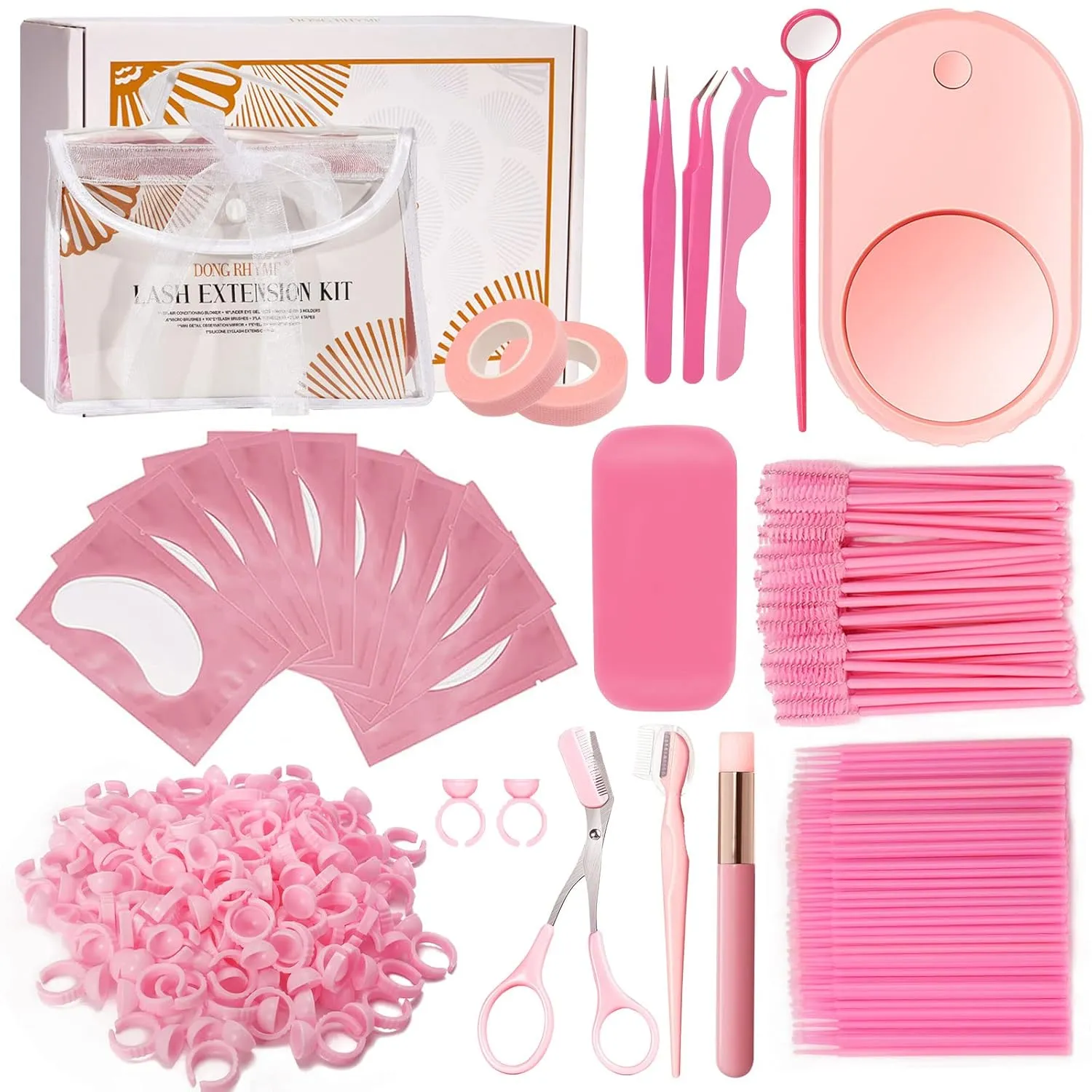 320 PCS Lash Extension Supplies, USB Mini Portable Air Conditioning Blower Handheld Dryer Fan Rechargeable Mini Mirror, Tapes, Tweezers, Eyelash Brushes, Micro Brush in Organizer Bag