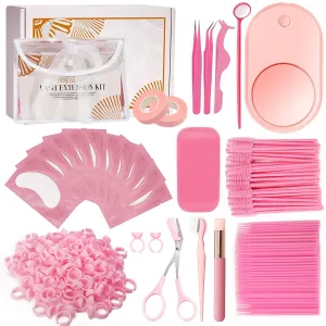 320 PCS Lash Extension Supplies, USB Mini Portable Air Conditioning Blower Handheld Dryer Fan Rechargeable Mini Mirror, Tapes, Tweezers, Eyelash Brushes, Micro Brush in Organizer Bag