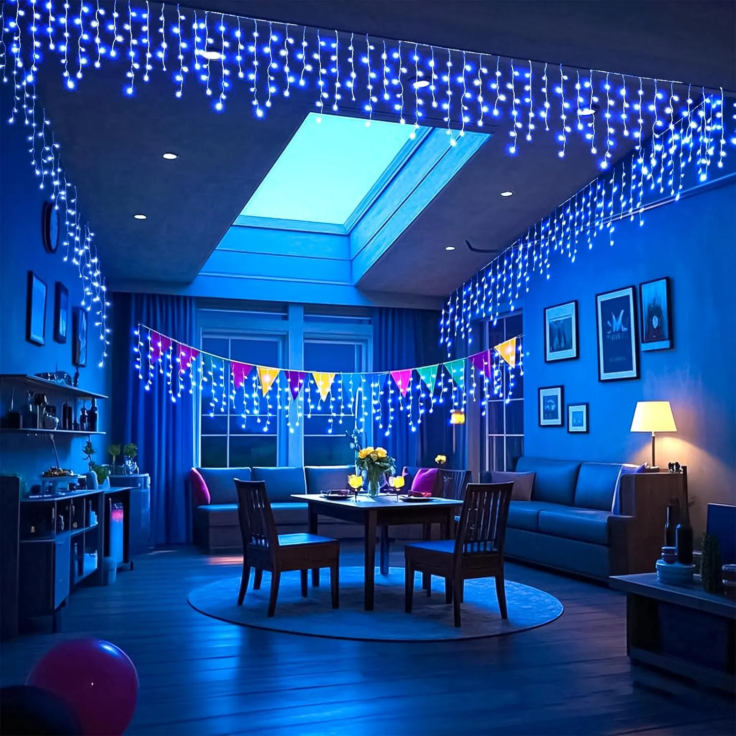 33ft 400LED Icicle Lights for Outside, Blue Christmas Lights for House Patio Yard Porch Backyard Holiday Garden Xmas Exterior Decoration, Waterproof Twinkle Cluster Light Hanging Light All Year