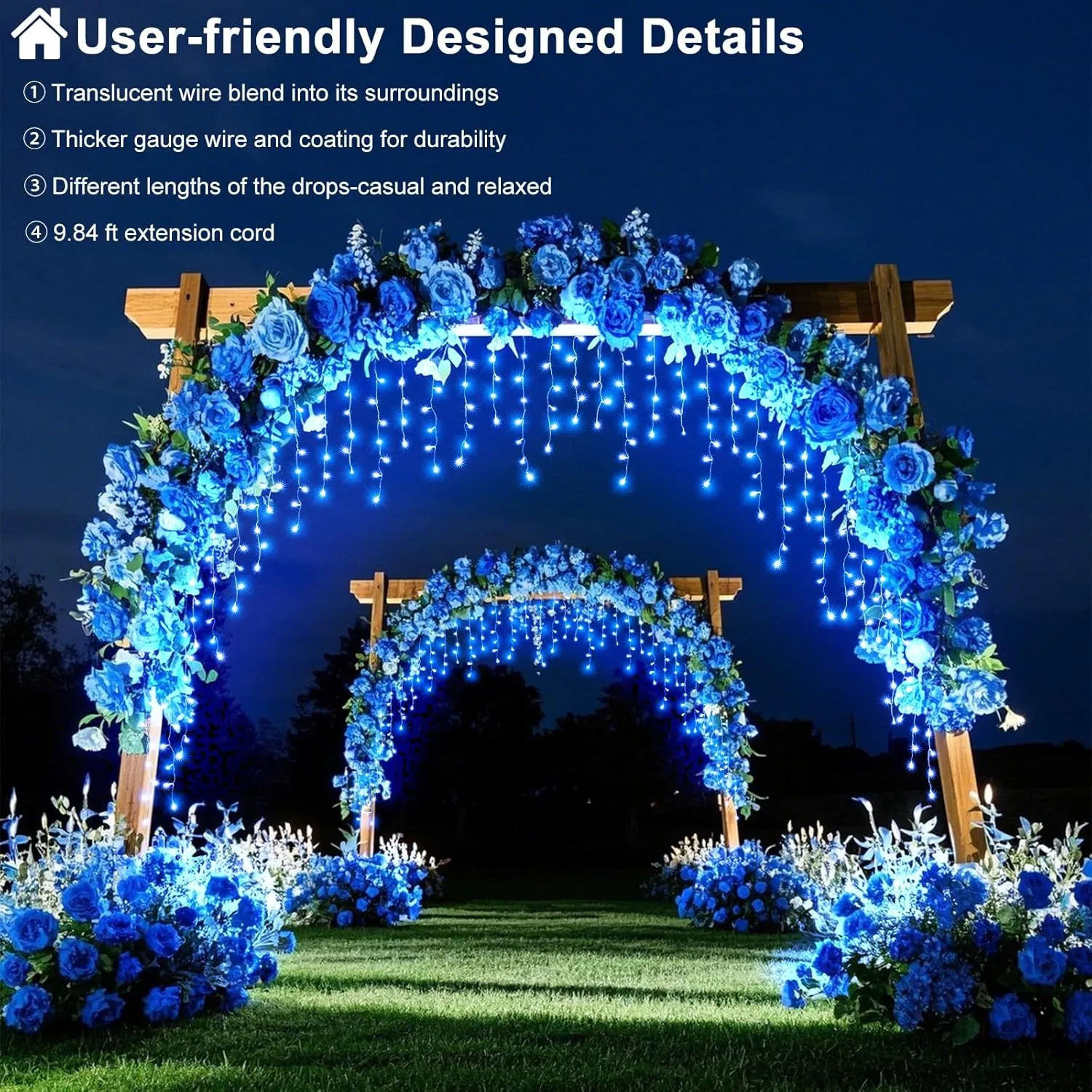 33ft 400LED Icicle Lights for Outside, Blue Christmas Lights for House Patio Yard Porch Backyard Holiday Garden Xmas Exterior Decoration, Waterproof Twinkle Cluster Light Hanging Light All Year