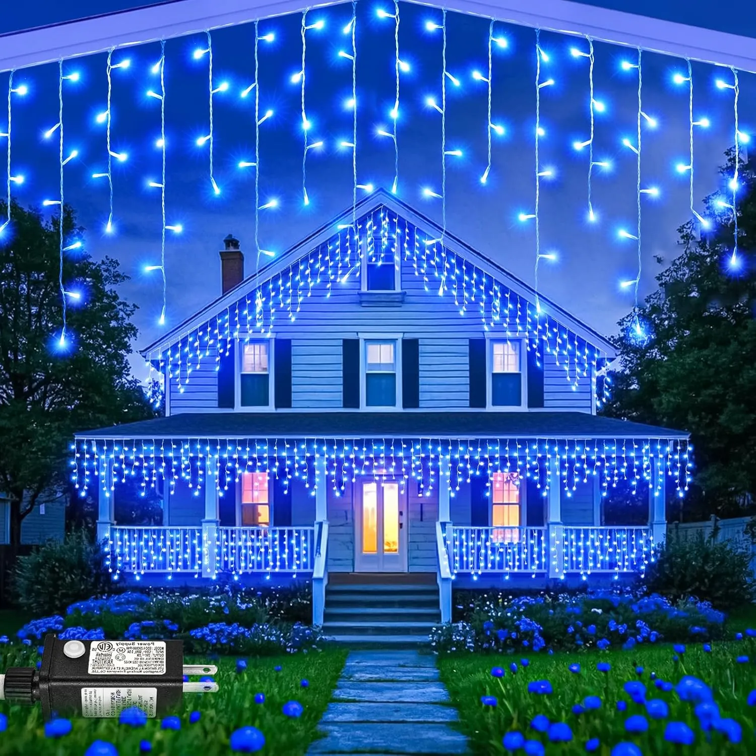 33ft 400LED Icicle Lights for Outside, Blue Christmas Lights for House Patio Yard Porch Backyard Holiday Garden Xmas Exterior Decoration, Waterproof Twinkle Cluster Light Hanging Light All Year