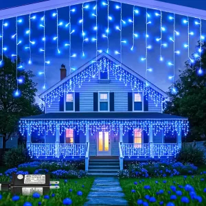 33ft 400LED Icicle Lights for Outside, Blue Christmas Lights for House Patio Yard Porch Backyard Holiday Garden Xmas Exterior Decoration, Waterproof Twinkle Cluster Light Hanging Light All Year