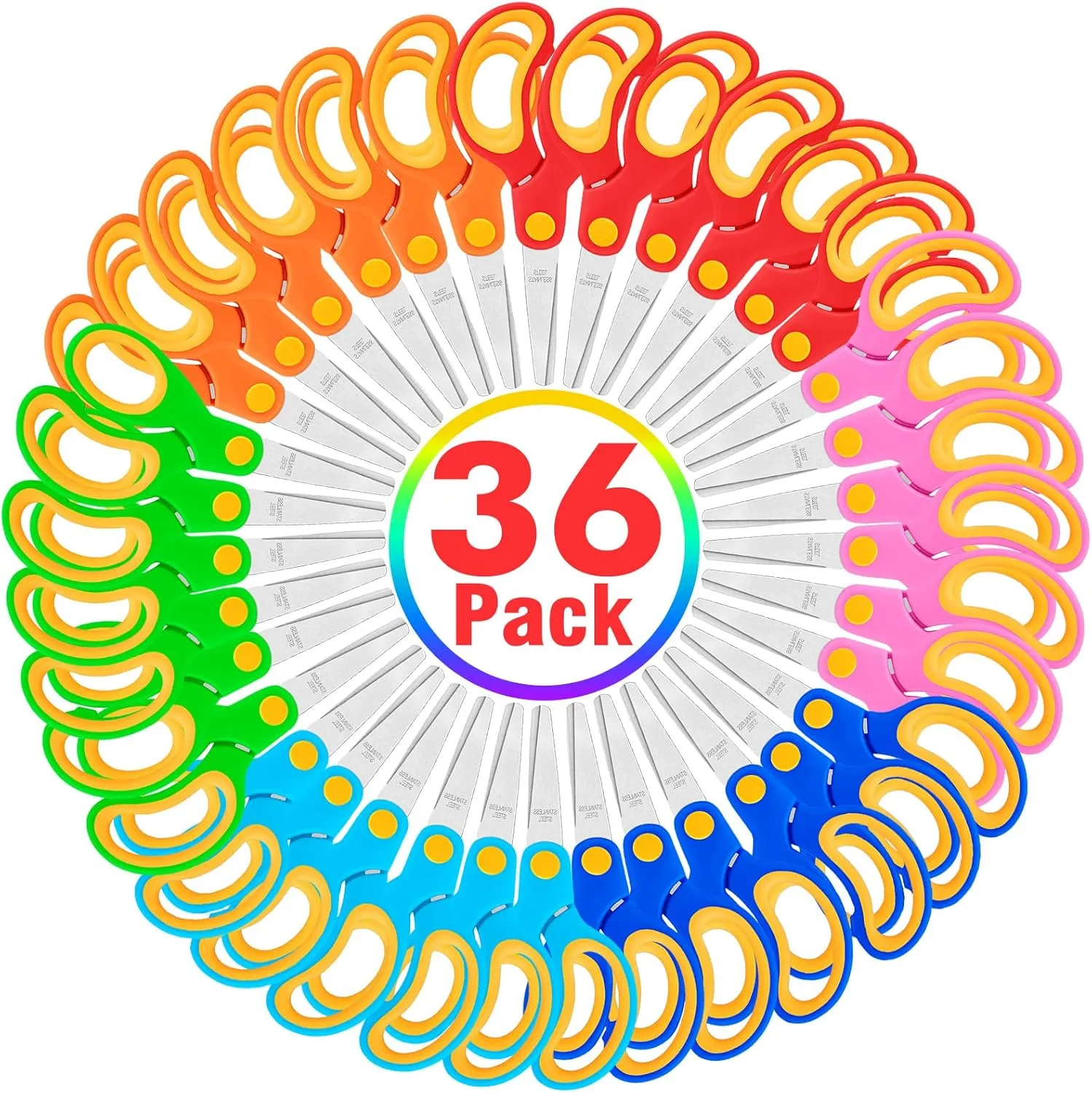 36 Pack Kids Scissors Bulk, 5 Inch Blunt Tip Scissors for Kids School, Safety School Supplies for Toddlers Children Students Teachers, Craft Cutting Paper Preschool Classroom Office Home