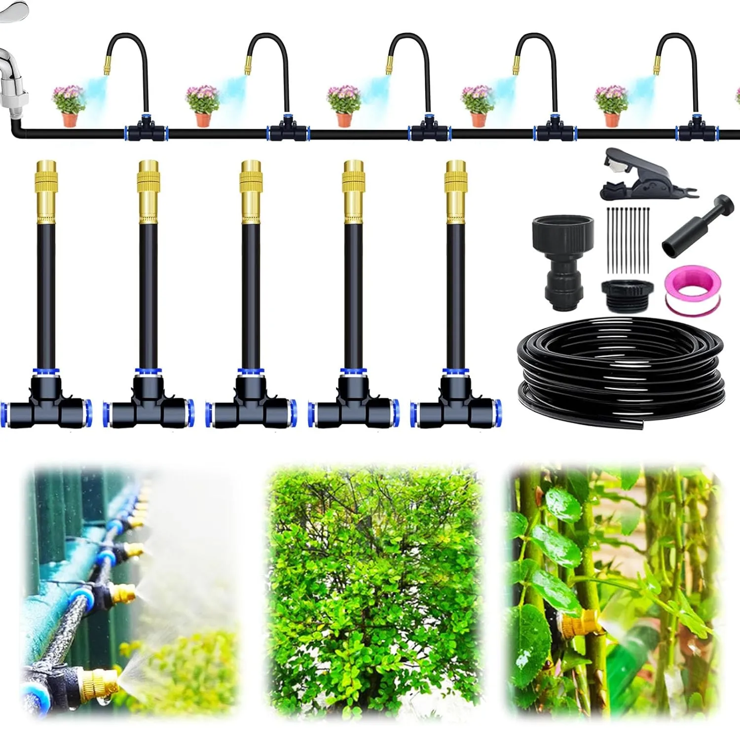 360° Adjustable Drip Irrigation System, 2025 New Garden Automatic Irrigation System with Tubing Hose and Nozzles, Bendable Nozzle Copper Sprayer, Atomizing System (5m/16.4ft)