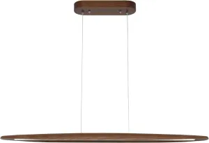 39" Wood Linear Pendant Light LED Dimmable Hanging Light Dinning Room Light Fixture Island Lights 24w for Dining Room Kitchen Island Bar Walnut Color